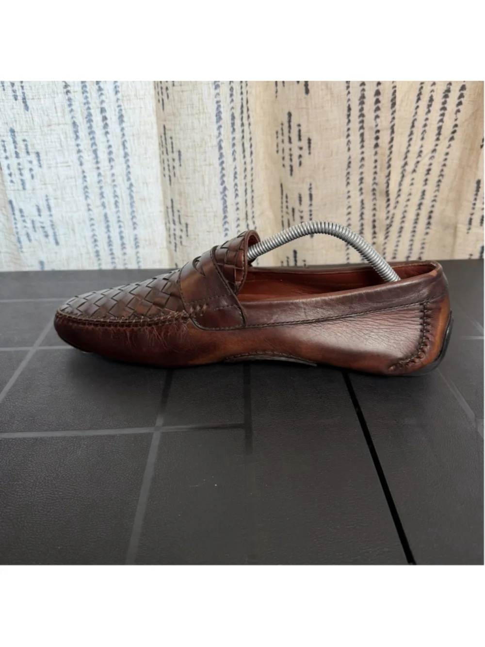 Magnanni x NM Mens 8.5 M Brown Leather Woven Penny Loafers Driving Comfort Spain